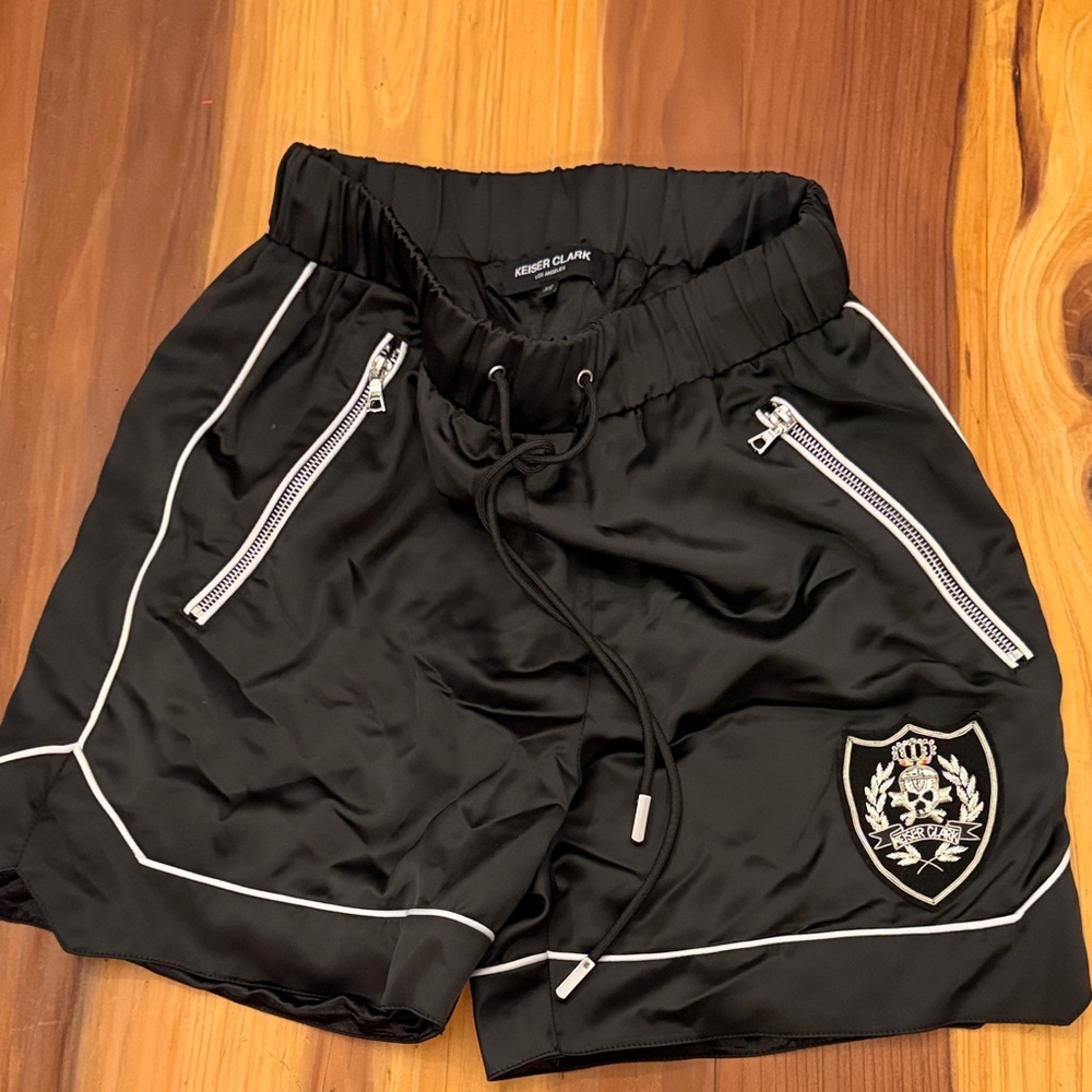Keiser Clark black satin shorts